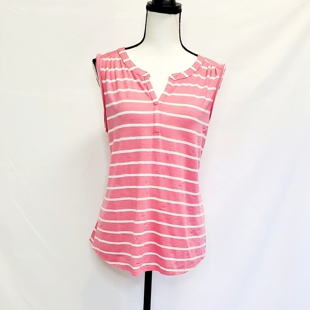 Sonoma Pink & White Striped Sleeveless V-Neck Top